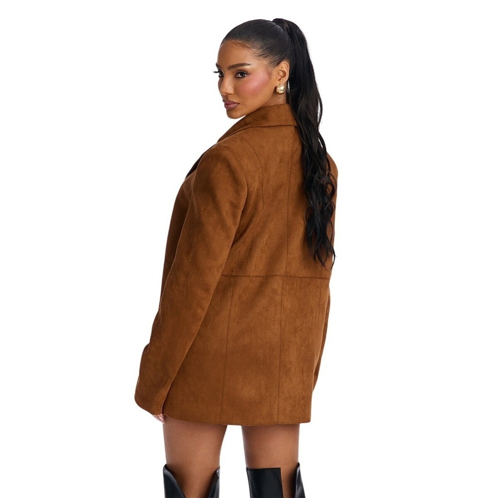 Set Faux Suede Jacket Skirt Set Brown Sz XS Fashion Nova - Picture 7 of 8